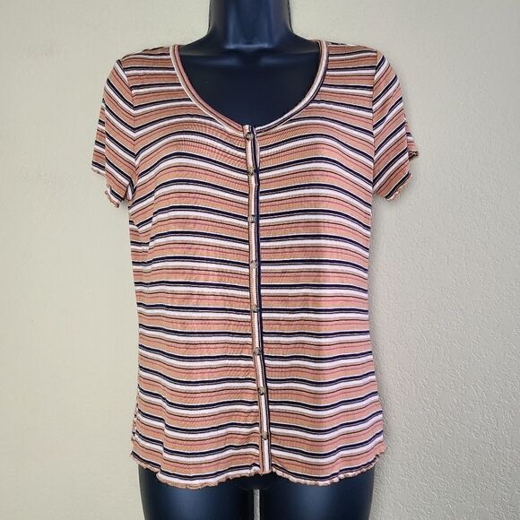 Pink Rose Striped Button Up - Picture 1 of 8